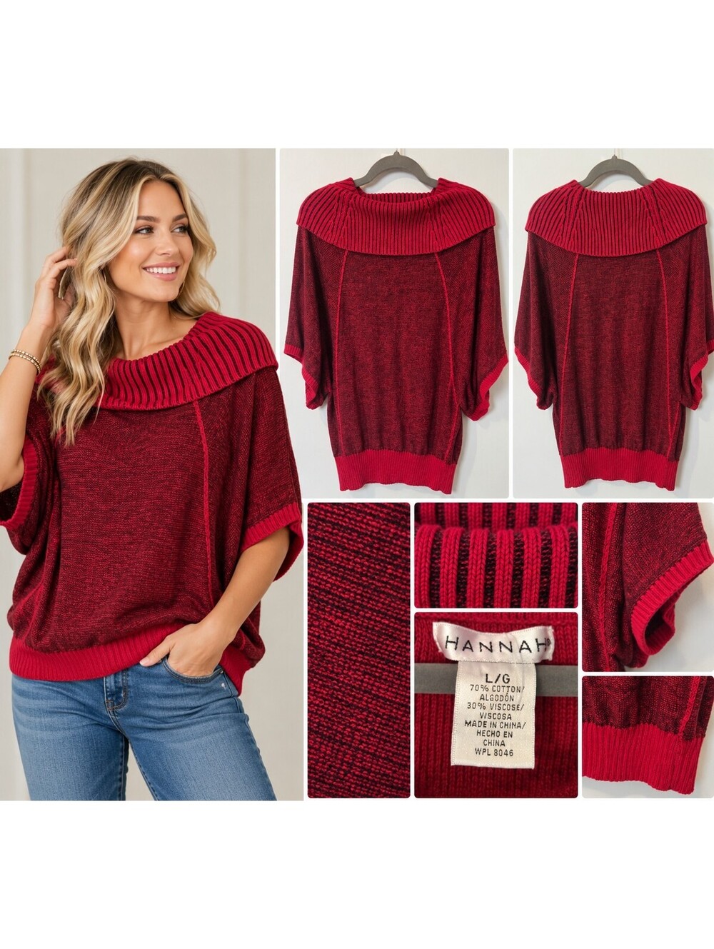 Hannah Red Cowl Neck Sweater Top